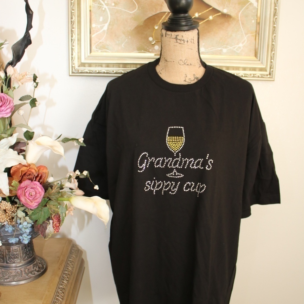 Grandma's Sippy Cup Rhinestone  T-Shirt plus size.